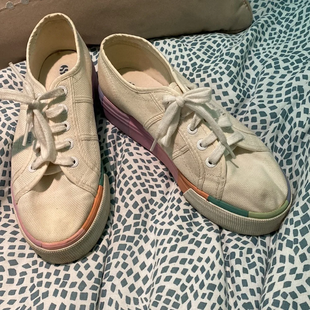 Superga Platforms White with rainbow 38